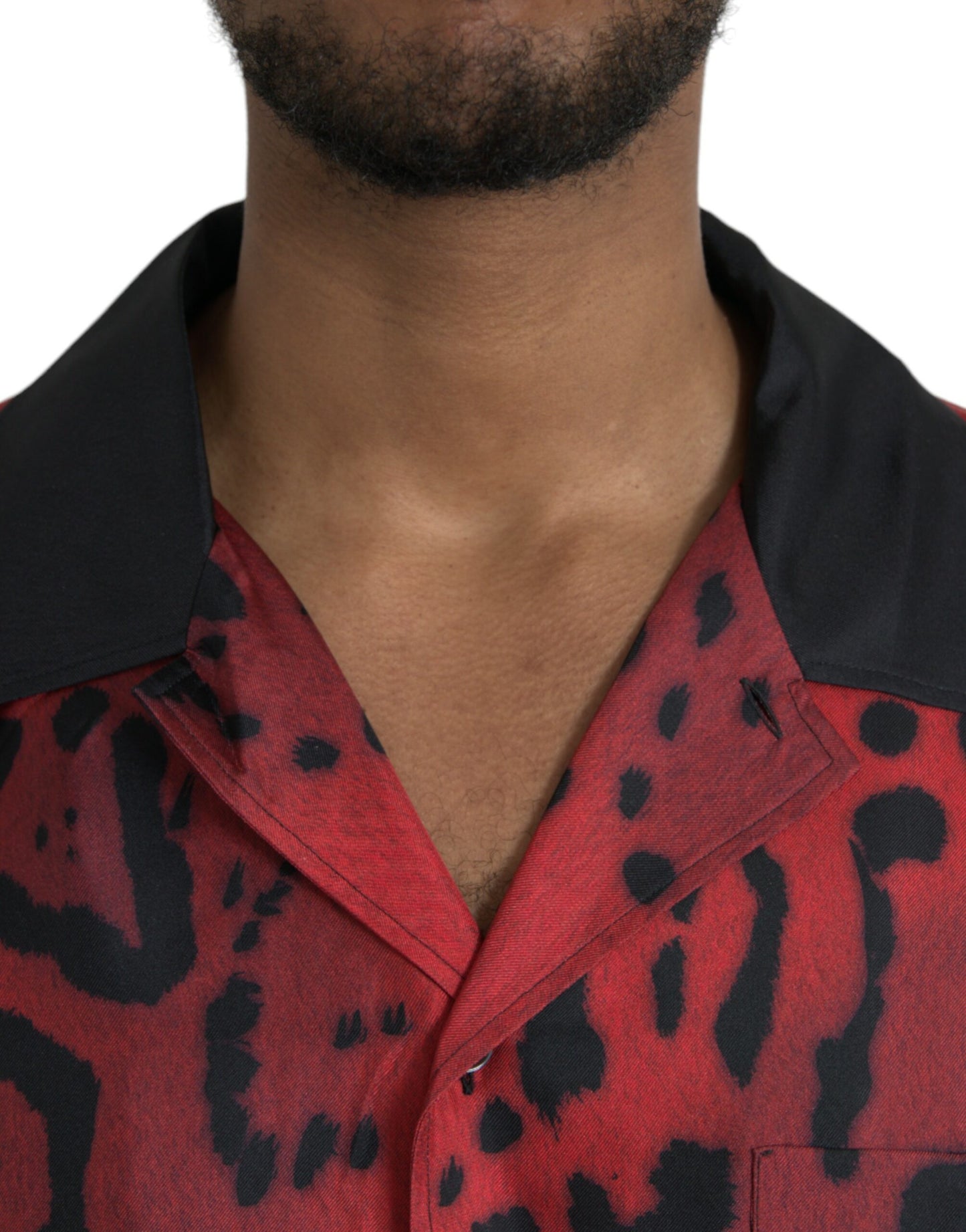 Dolce &amp; Gabbana Röd Leopard Silk Button Down Casual Skjorta