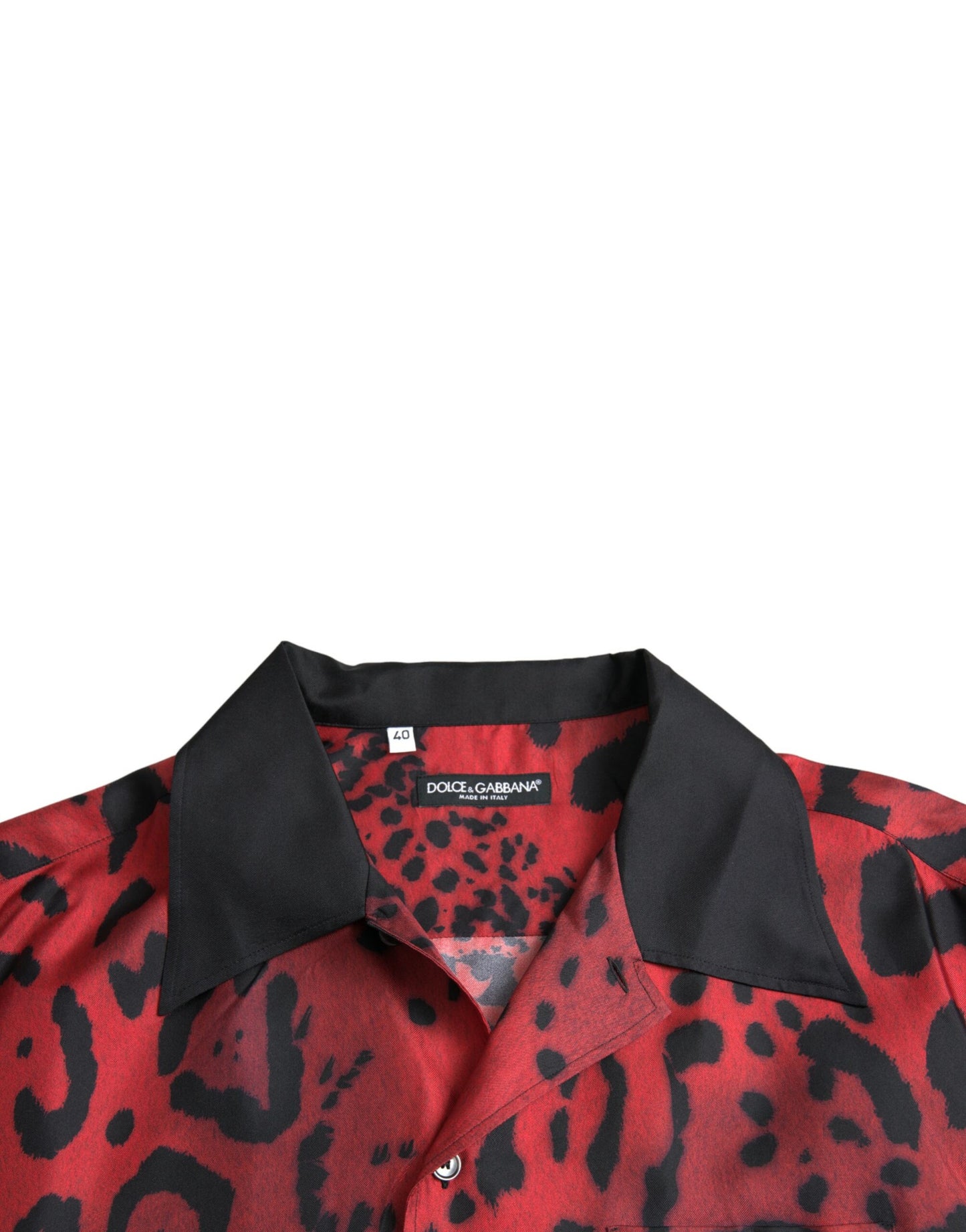 Dolce &amp; Gabbana Röd Leopard Silk Button Down Casual Skjorta