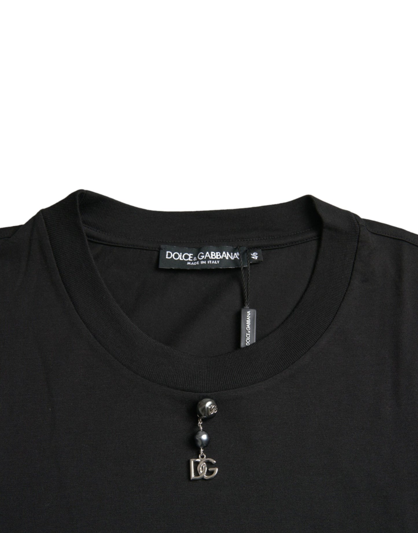 Dolce & Gabbana Black Embellished Cotton Crew Neck T-shirt