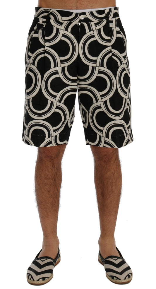 Dolce &amp; Gabbana Chic svart-vitt mönstrade linneshorts