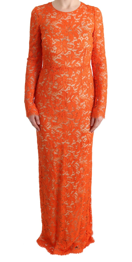 Dolce &amp; Gabbana Elegant långärmad fullängds orange fodralklänning