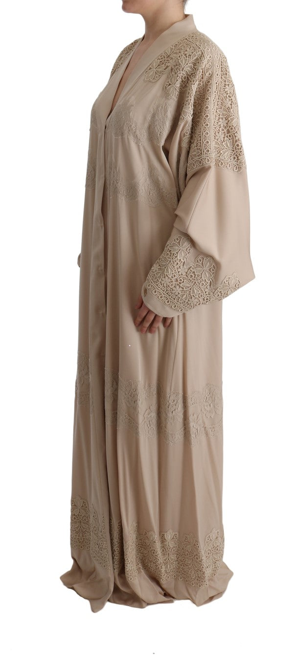 Dolce &amp; Gabbana Elegant Beige Cape Kaftan Klänning