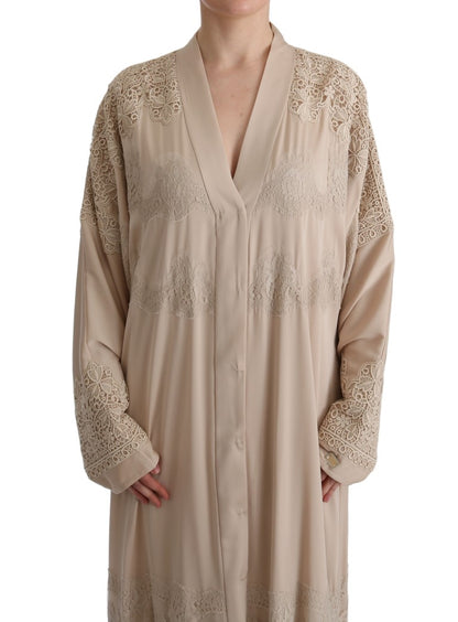 Dolce &amp; Gabbana Elegant Beige Cape Kaftan Klänning