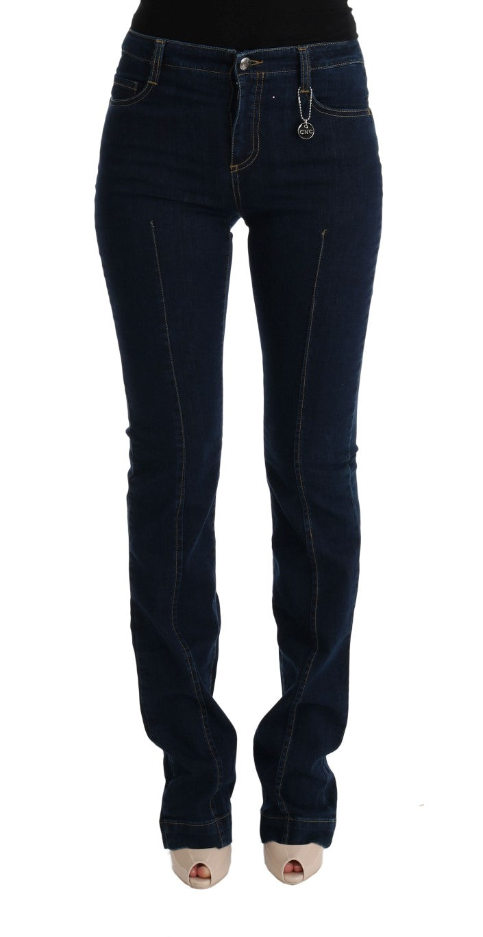 Costume National Chic Flared Cotton Jeans i Blå