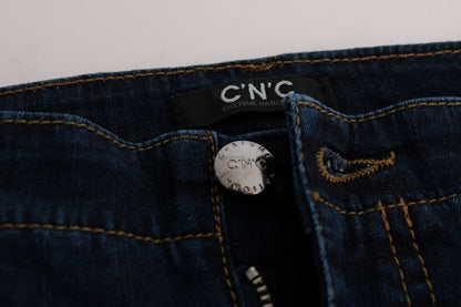 Costume National Chic Flared Cotton Jeans i Blå