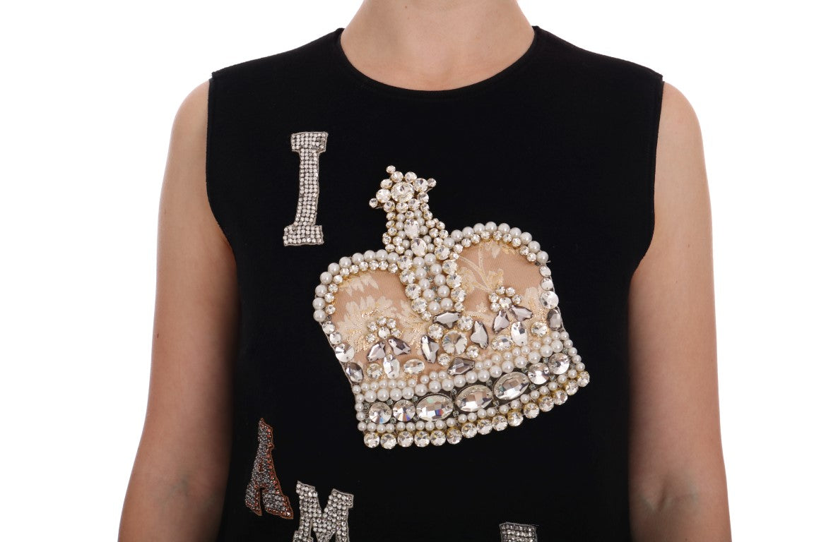 Dolce &amp; Gabbana Black Wool Crystal Princess Dress