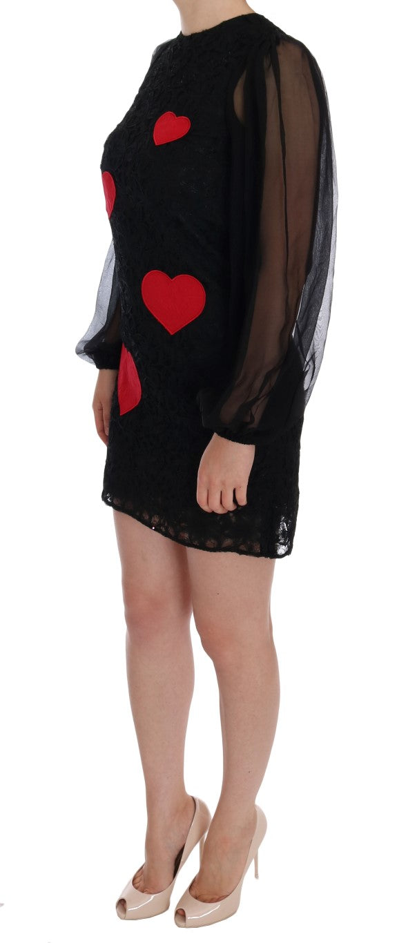 Dolce &amp; Gabbana Elegant Black Lace Heart Applique Shift Dress