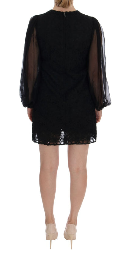 Dolce &amp; Gabbana Elegant Black Lace Heart Applique Shift Dress