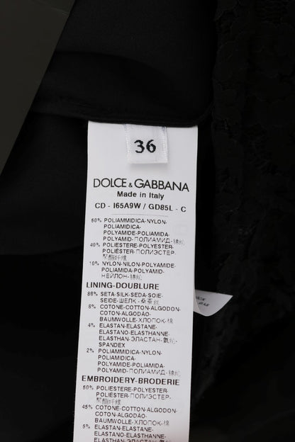 Dolce &amp; Gabbana Elegant Black Lace Heart Applique Shift Dress