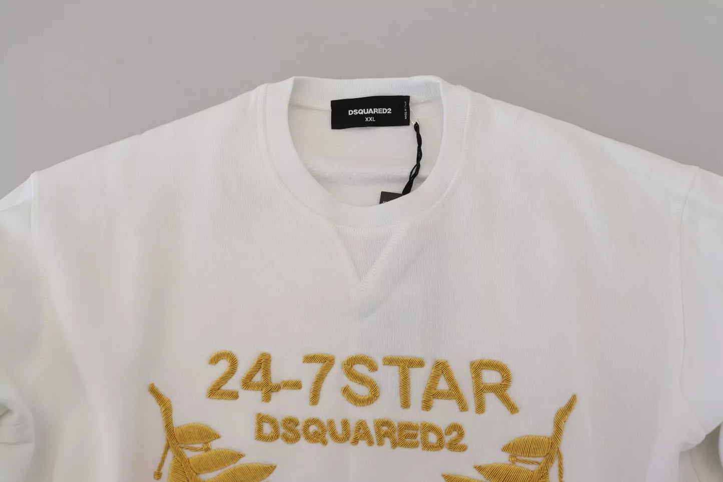 Dsquared² vit broderad tröja med rund hals