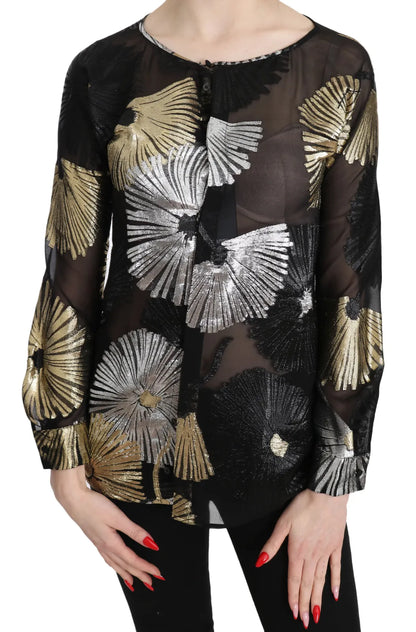 Blusa transparente con jacquard de seda en dorado y plateado de Dsquared²