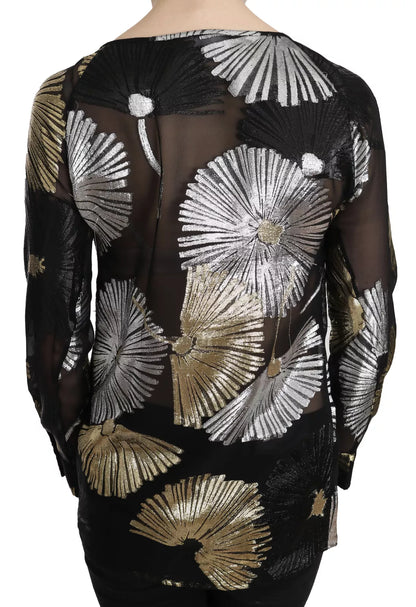 Blusa transparente con jacquard de seda en dorado y plateado de Dsquared²