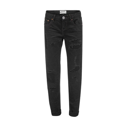 En tesked Chic Black Distressed Patched Jeans