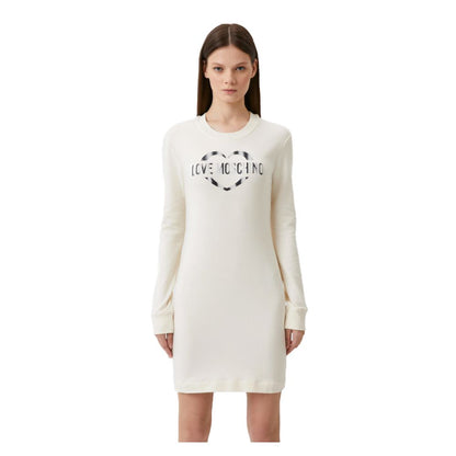 Vestido elegante de mezcla de algodón blanco con detalle de logotipo de Love Moschino