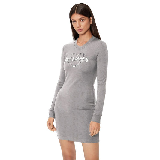 Vestido elegante de mezcla de algodón gris con detalle de logotipo de Love Moschino