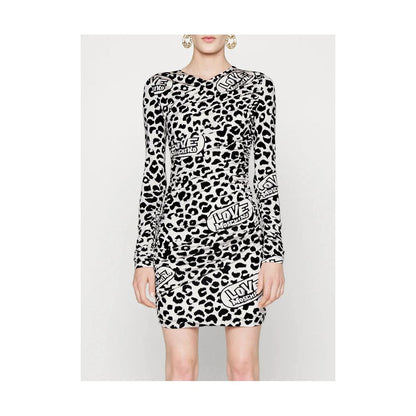 Vestido con escote en V y volantes con estampado de leopardo rojo chic de Love Moschino