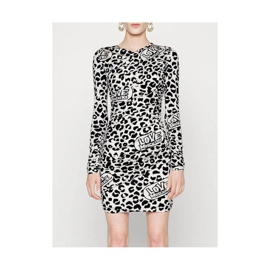 Vestido con escote en V y volantes con estampado de leopardo rojo chic de Love Moschino