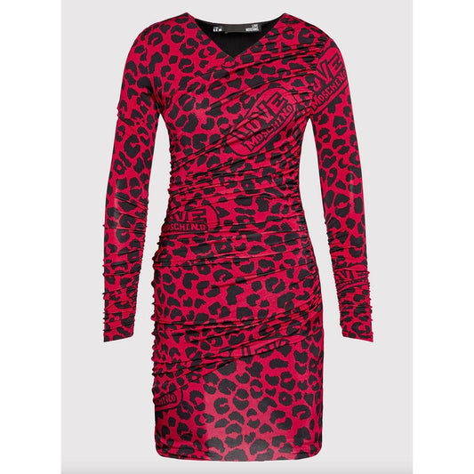 Vestido elegante con textura de leopardo en rosa y negro de Love Moschino