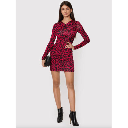 Vestido elegante con textura de leopardo en rosa y negro de Love Moschino