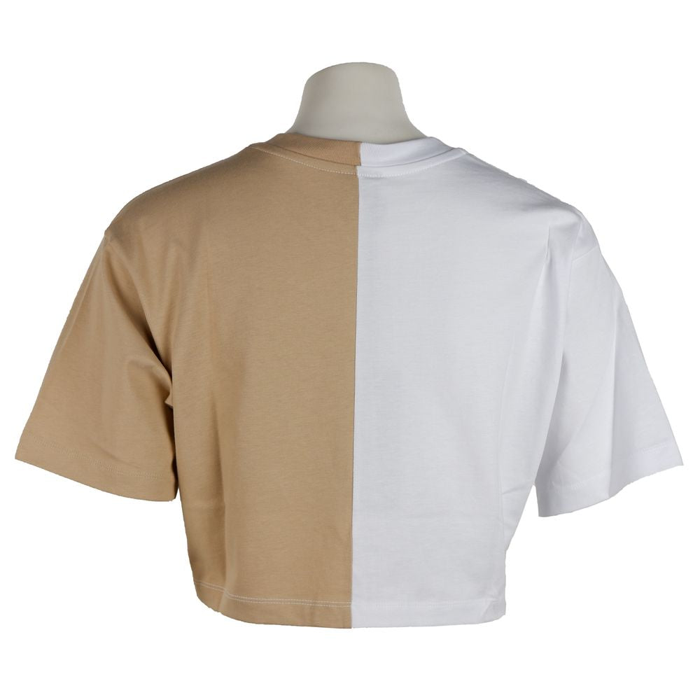 Comme Des Fuckdown Beige Couture Logotyp T-shirt med tvåfärgat tryck