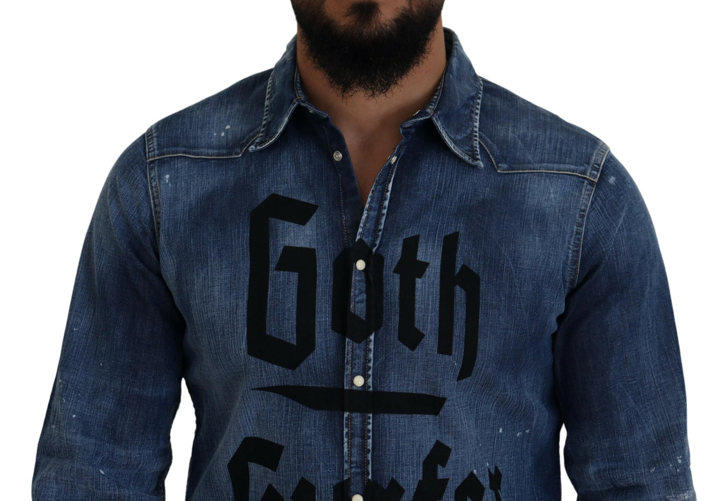 Dsquared² Blue Washed Goth Surfer Print Men jeansskjorta