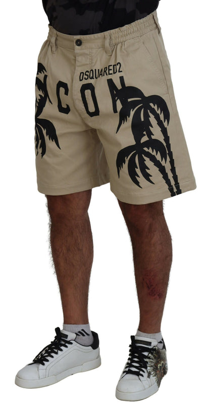 Shorts por encima de la rodilla con estampado de logotipo en algodón beige de Dsquared²