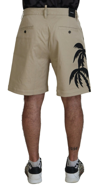 Shorts por encima de la rodilla con estampado de logotipo en algodón beige de Dsquared²