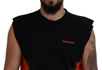 Dsquared² Svart Orange bomull ärmlös tank T-shirt