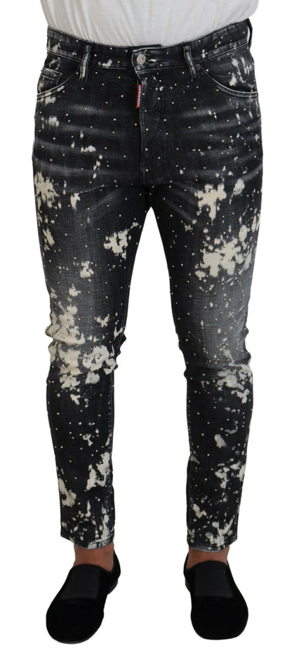 Dsquared² Grey Wash White Splash Print Skinny Denim Jeans