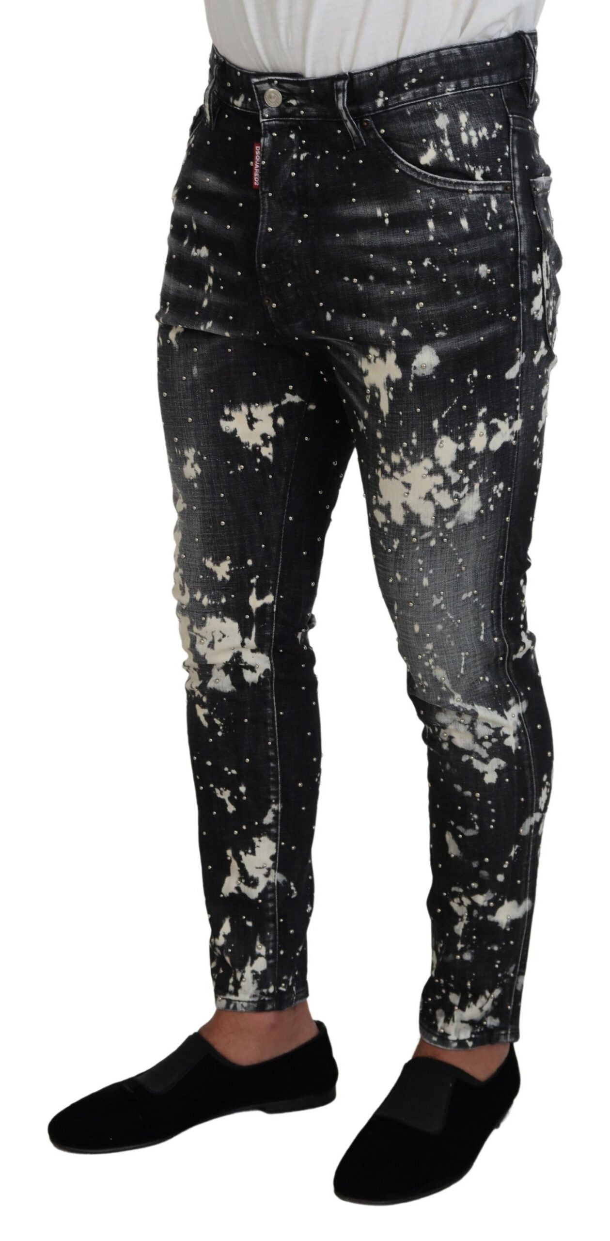 Dsquared² Grey Wash White Splash Print Skinny Denim Jeans