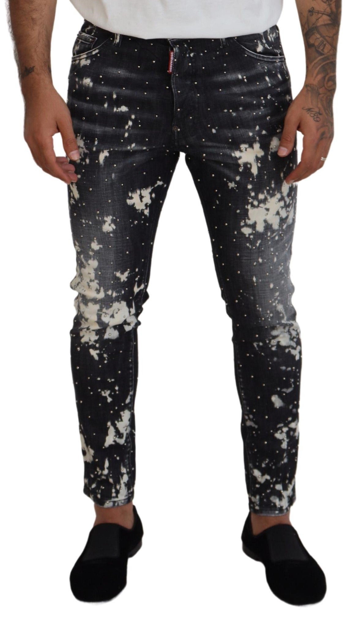 Dsquared² Grey Wash White Splash Print Skinny Denim Jeans