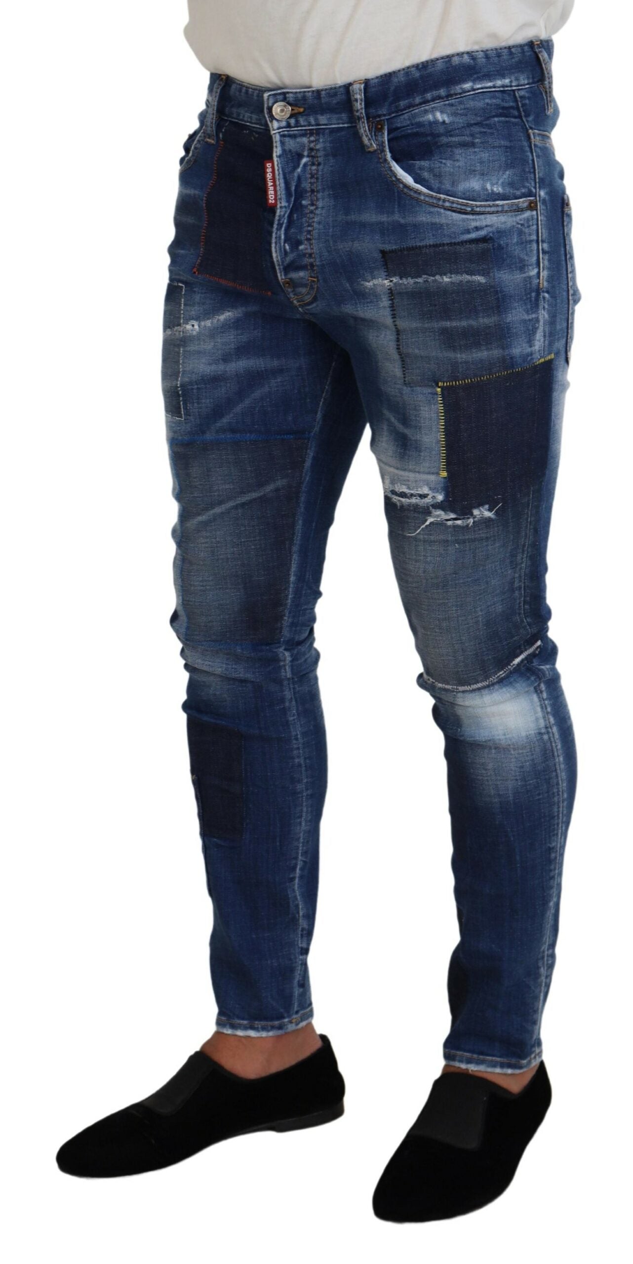 Dsquared² Blue Washed Patchwork Skinny Men Jeans