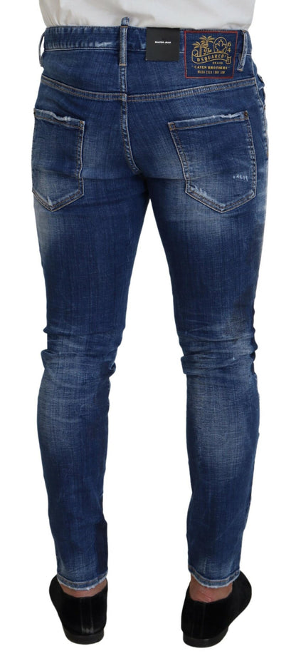 Dsquared² Blue Washed Patchwork Skinny Men Jeans