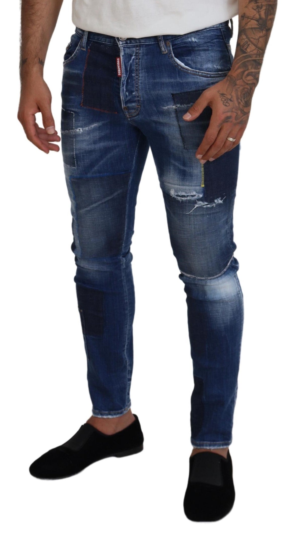 Dsquared² Blue Washed Patchwork Skinny Men Jeans