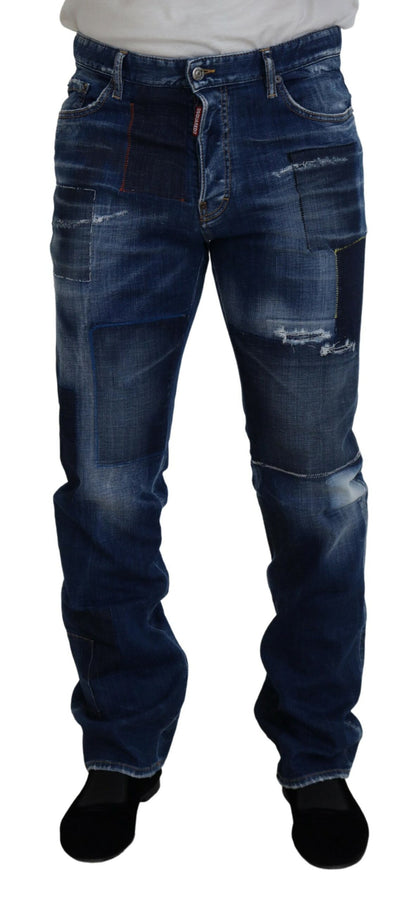 Dsquared² Blue Washed Patchwork Jeans med rak passform