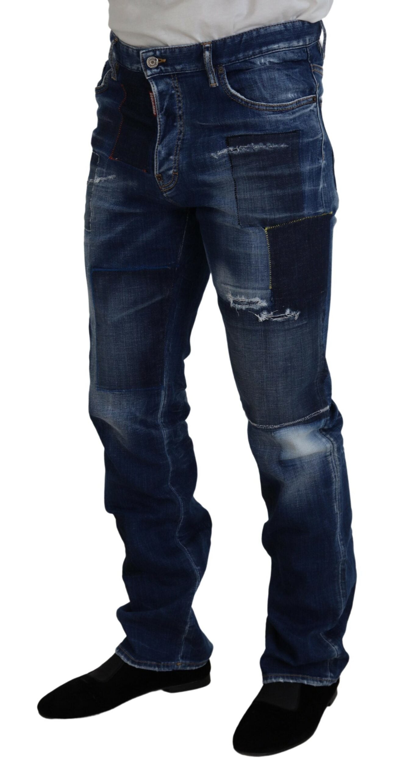 Dsquared² Blue Washed Patchwork Jeans med rak passform