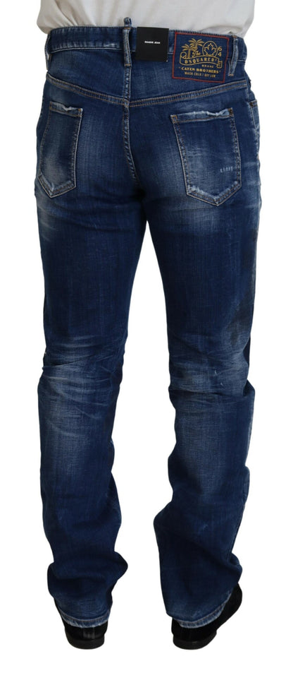 Dsquared² Blue Washed Patchwork Jeans med rak passform