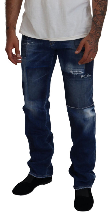 Dsquared² Blue Washed Patchwork Jeans med rak passform