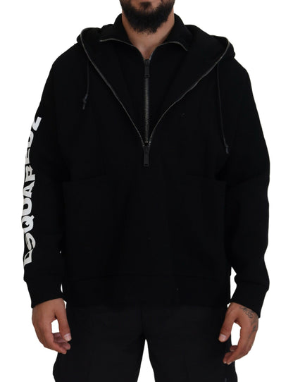 Dsquared² Svart Hooded Printed Sweater Double Zip Sweater