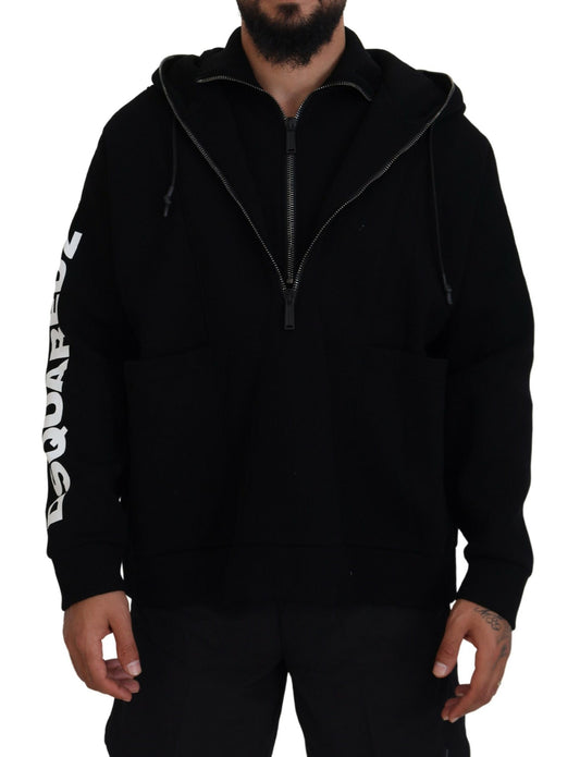 Dsquared² Svart Hooded Printed Sweater Double Zip Sweater