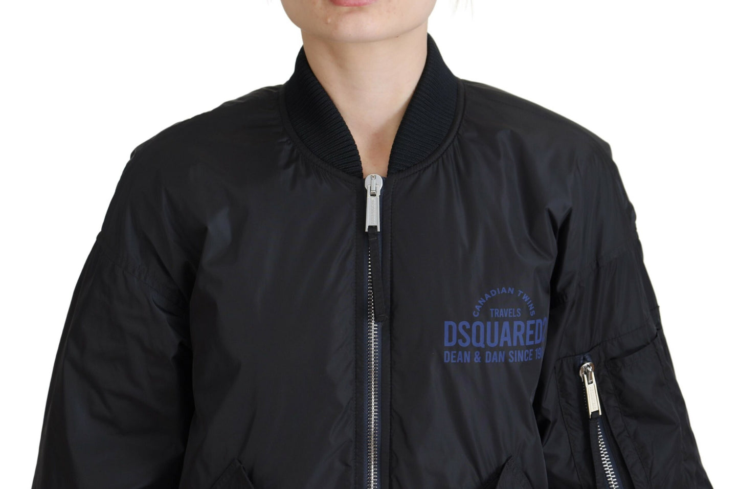 Chaqueta bomber con cremallera completa y estampado de logotipo en negro de Dsquared² para mujer