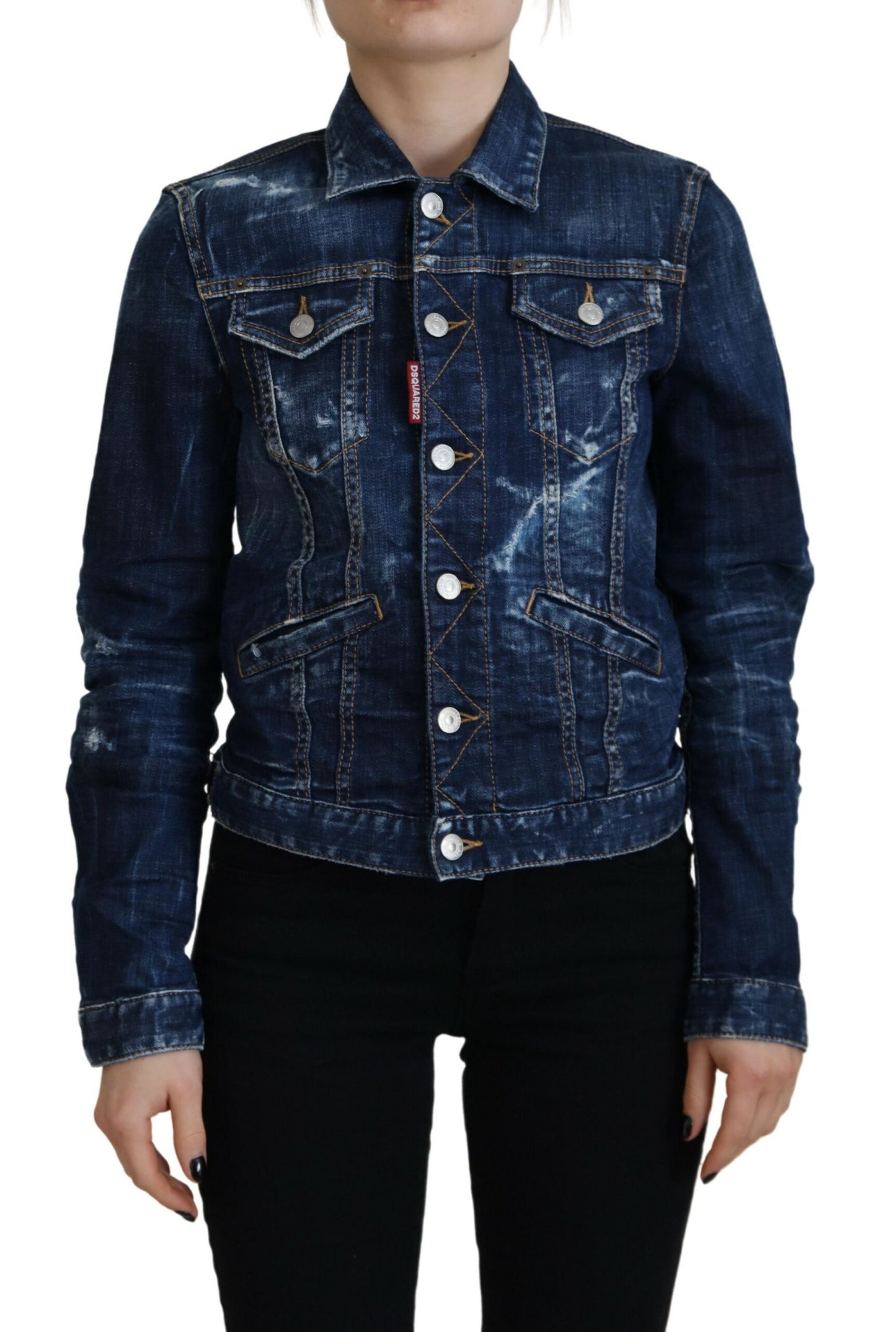 Dsquared² blå ikontryckt distressed jeansjacka