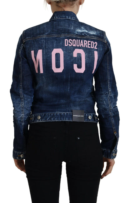 Dsquared² blå ikontryckt distressed jeansjacka