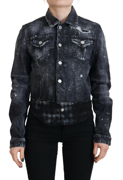 Chaqueta vaquera desgastada de algodón lavado gris de Dsquared²