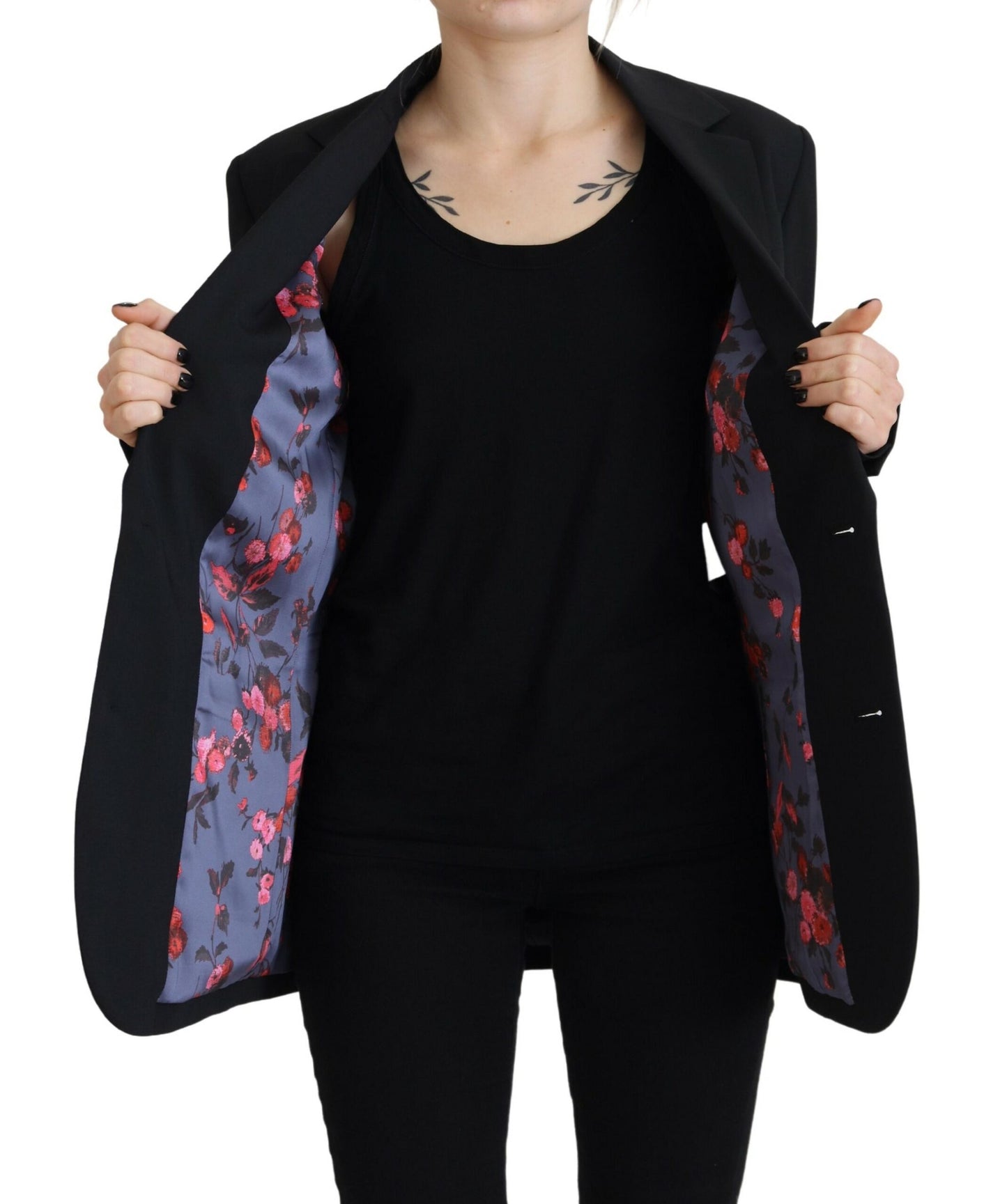 Dsquared² Black Flower Single Breasted Coat Blazer