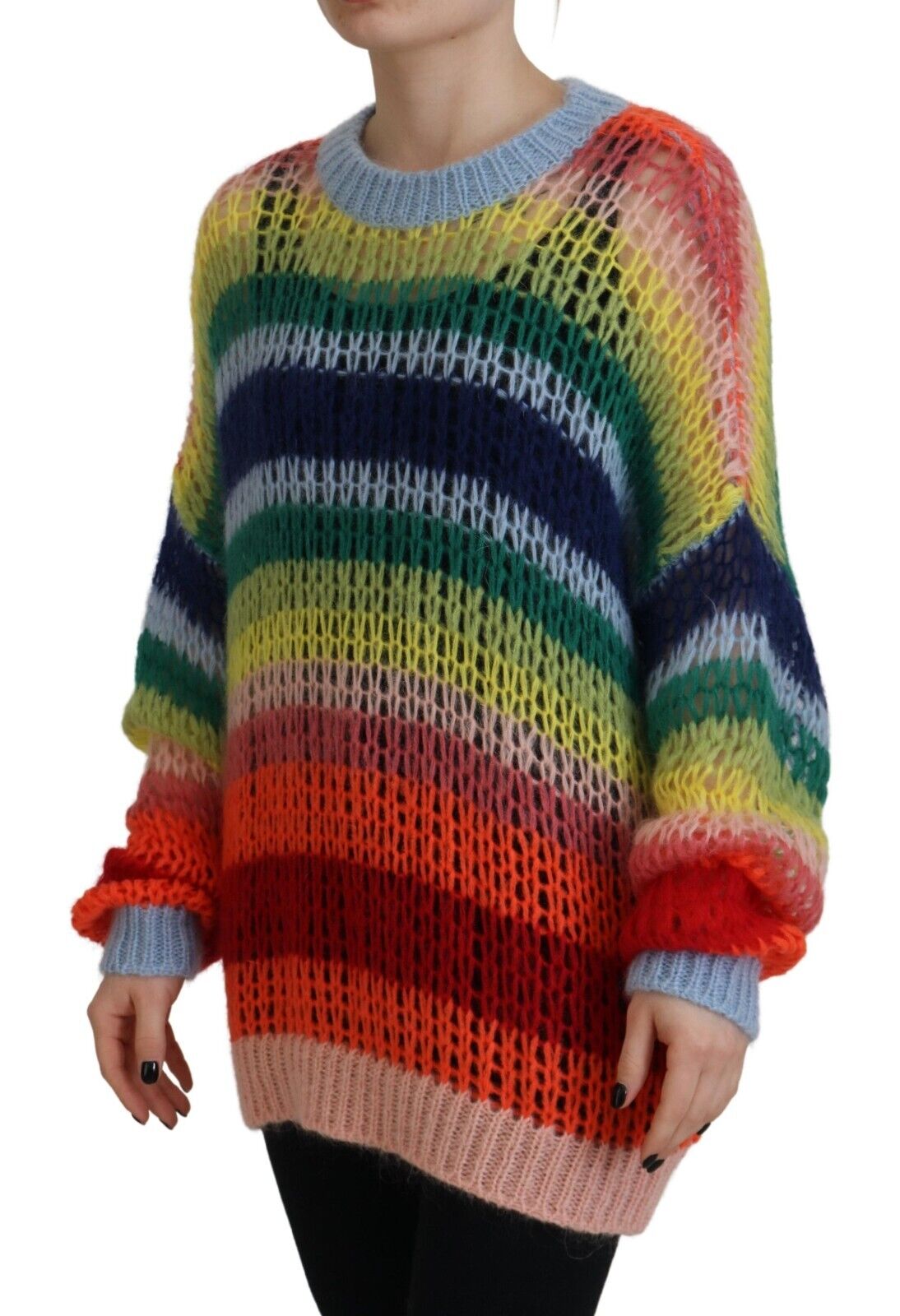 Dsquared² Multicolor Knitted Mohair Crewneck Pullover Sweater