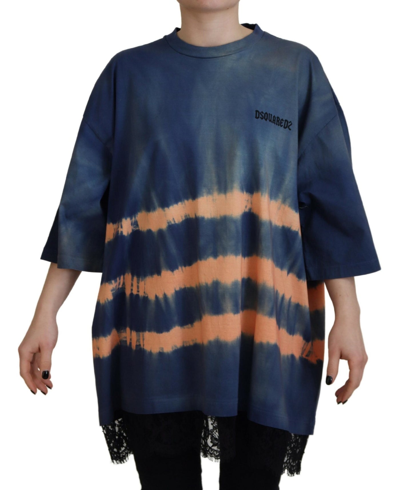 Dsquared² Blue Cotton Tie Dye Kortärmad Spets T-shirt