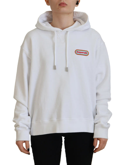 Sudadera con capucha y parche del logotipo en algodón blanco de Dsquared²