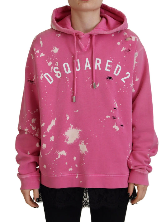 Sudadera con capucha de algodón con estampado del logotipo en color rosa de Dsquared²