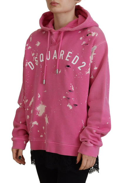 Sudadera con capucha de algodón con estampado del logotipo en color rosa de Dsquared²